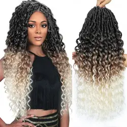 Extensiones de cabello de ganchillo de 24 pulgadas de largo, pelo de onda profunda, rizado, falso, trenzado, ombré, bohemio, suave