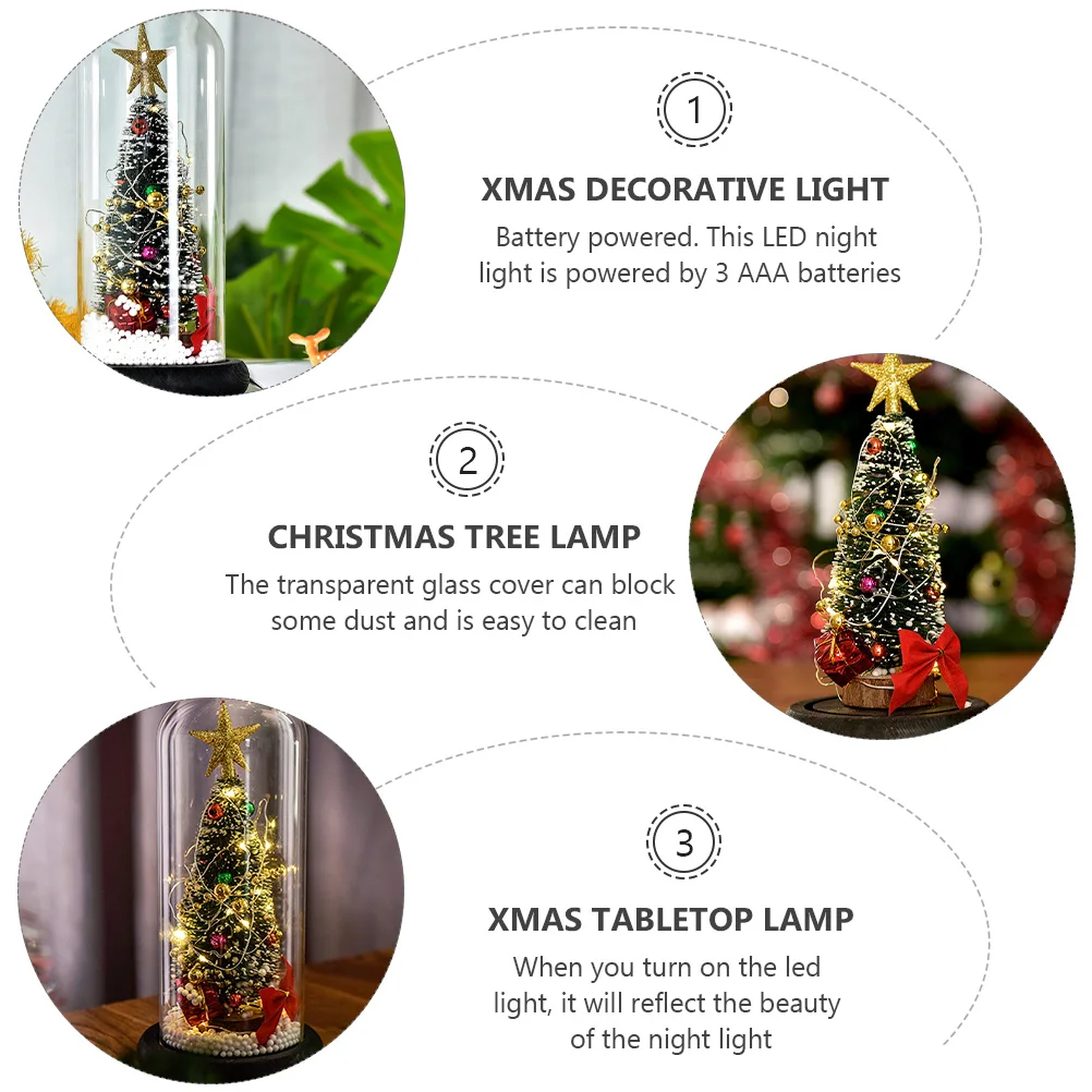

Christmas Tree Glass Lampshade LED Light Powered Tabletop Decoration Holiday Celebration Mini Xmas Desk nament Christmas