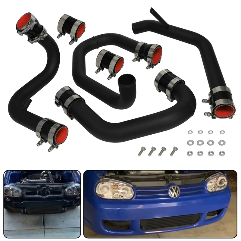 

Front Intercooler Black Aluminum Piping Fits For VW Jetta GL GLI GLS Golf GTI MK4 1.8T 1998-2005