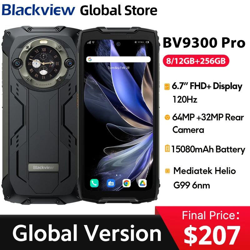 Blackview BV9300 프로 견고한 휴대폰, 6.7 인치 120Hz 디스플레이, 12GB 256GB 스마트폰, 듀얼 스크린, 15080mAh, 64MP, 안드로이드 14 휴대폰 