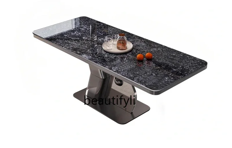 

Italian Style Light Luxury Style Stone Plate Dining Table Modern Simple Acrylic Stainless Steel Thickened Table Top Rectang