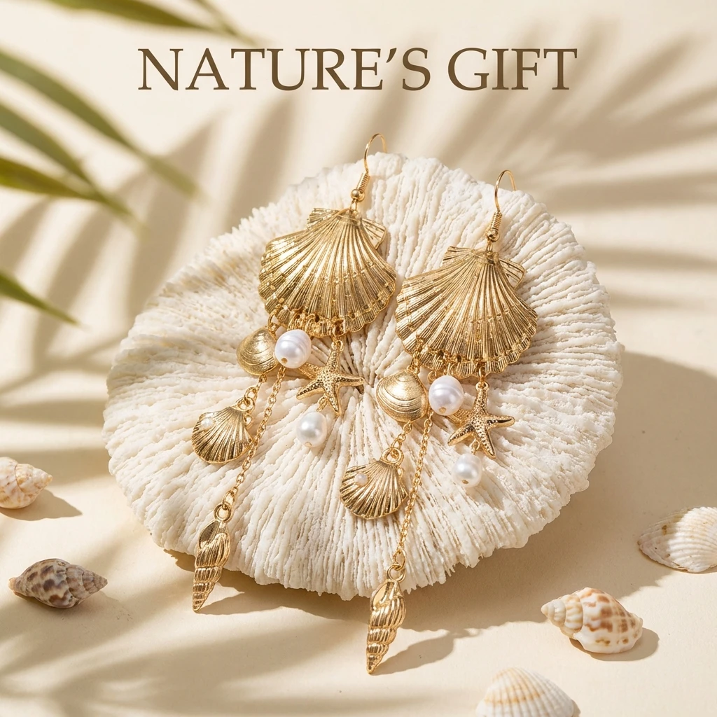 

Metal Scallop Long Tassel Earrings for Women Starfish Conch Shell Imitation Pearl Drop Earrings Simple Summer Vacation Jewelry