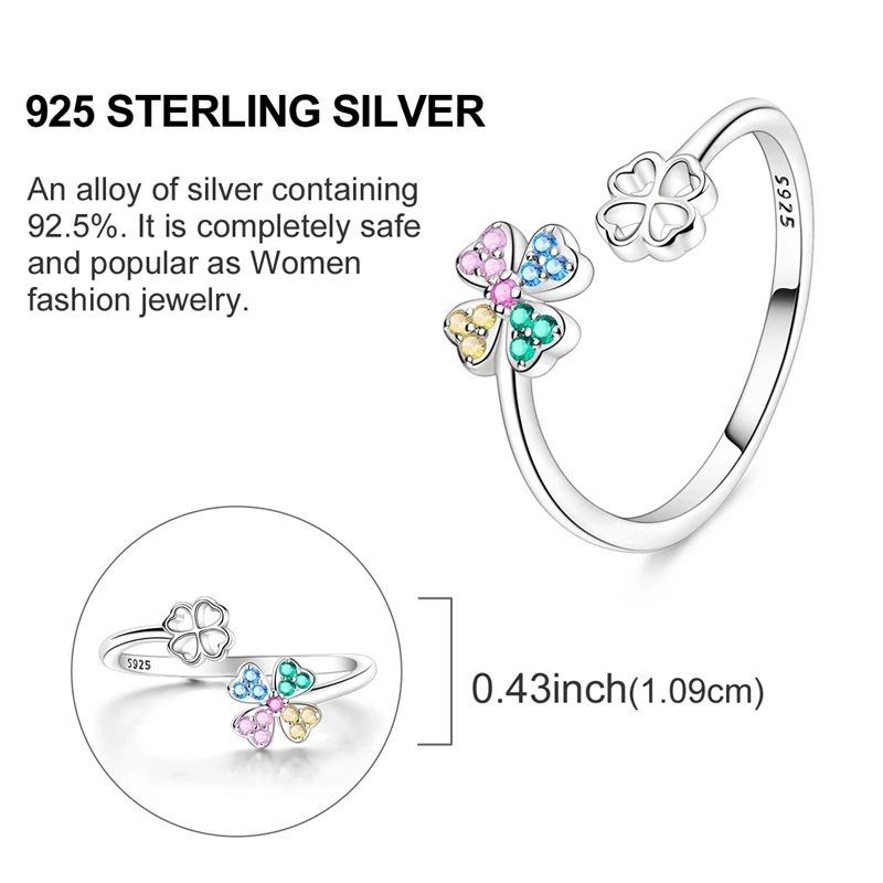 

925 Sterling Silver Colorful Clover Opening Rings For Women Original Simple Design Foreve Ring Engagement Wedding Luxury Jewelry