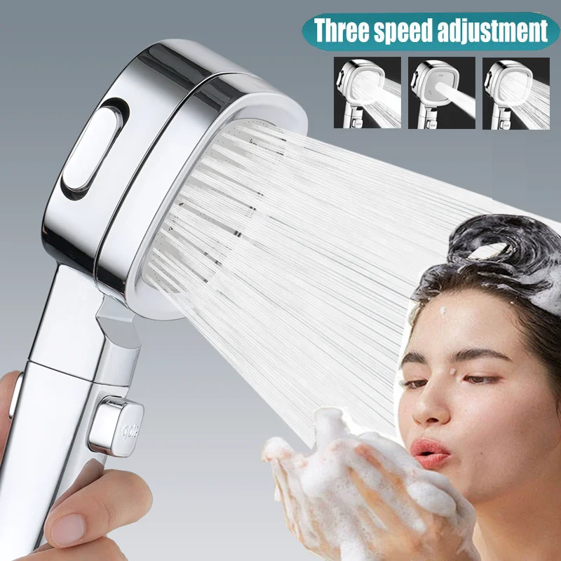 Badezimmer-Booster-Duschkopf mit Filter, 3-modi einstellbares Spray, Hochdruck-Handbrause mit großem Durchfluss, silberne Dusche