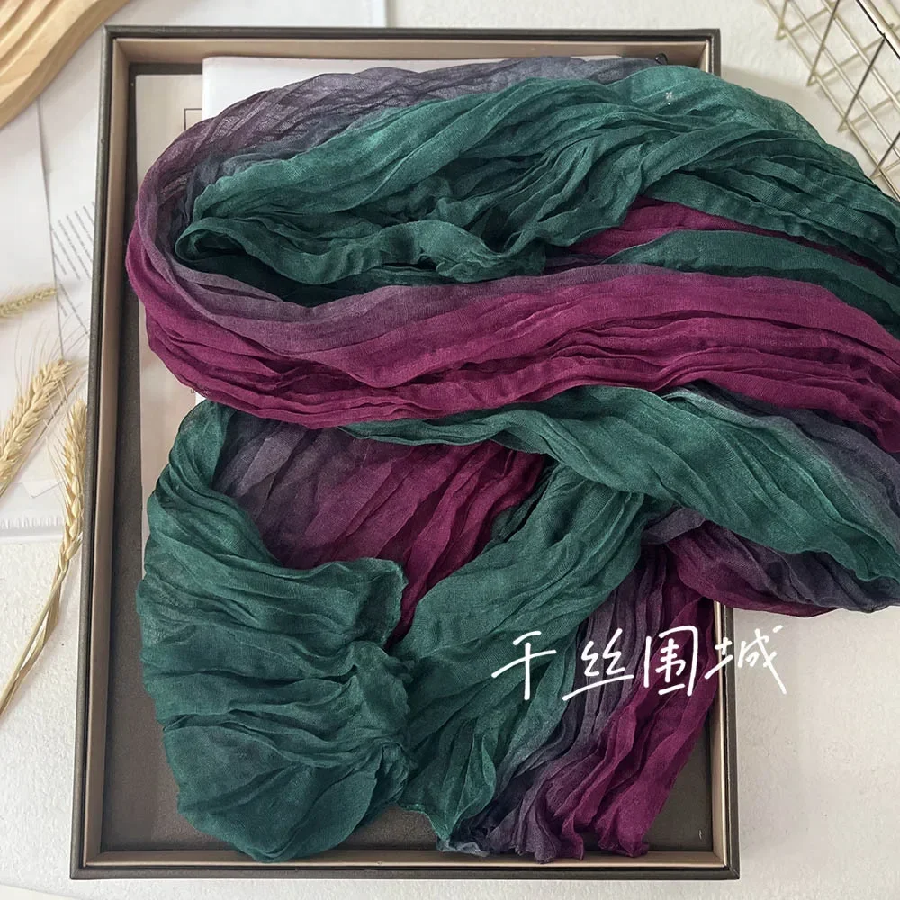 New Scarf Cotton Hemp Gradient Blue Autumn Winter Retro Versatile Printed Women\'s Long Fold Shawl Soft Fashionable Trend