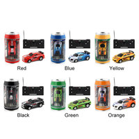 Coke Can Mini Cans RC Car Battery Operated Plastic Micro Racing Car LED Lights RC Racing Drift Car with Roadblocks for Kids Boys