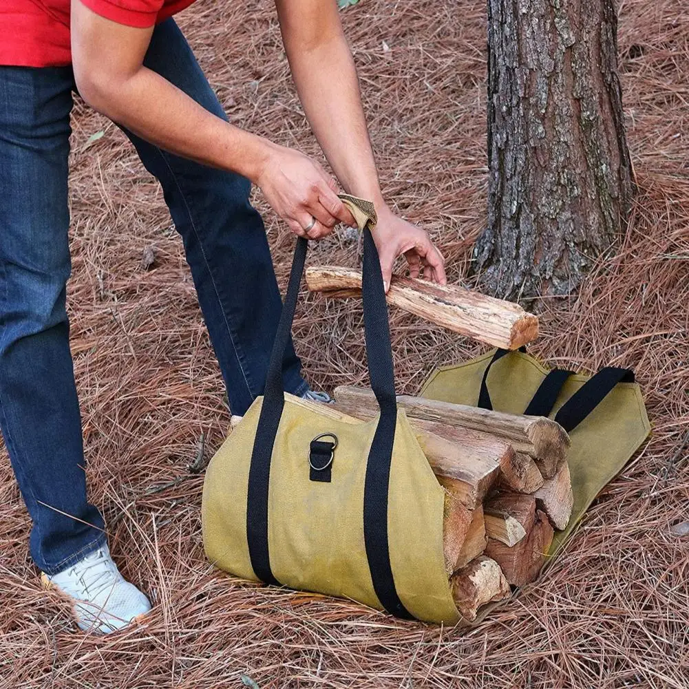 Firewood Log Carrier Durable Canvas Firewood Storage Bag with Reinforced Handle Waterproof Fabric Foldable Design Log for Easy