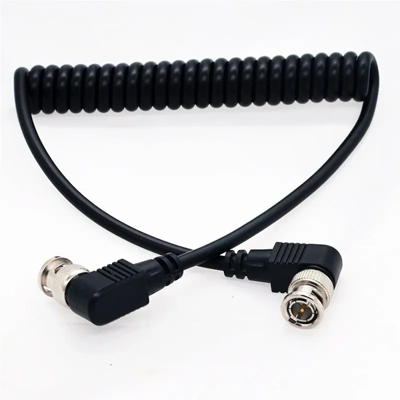 DT19 Right Angle BNC to BNC Video Cable, PU Spring Wire Coaxial Cable for Camera CCTV
