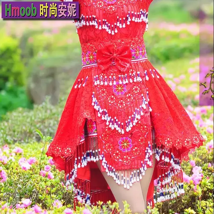 Chinese Ethnic Tailored Luxury Wedding Dress Hmongb Women Miao Splendid Attire Include Hat Stage Beading