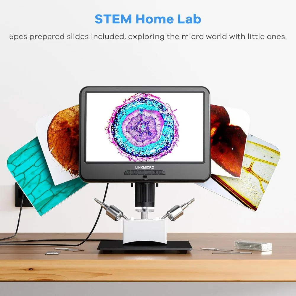 10.1 Inch LCD Digital Microscope 260X Magnification with 12.6 Inch Stand 32GB Coin Viewer Soldering Camera for Electronics