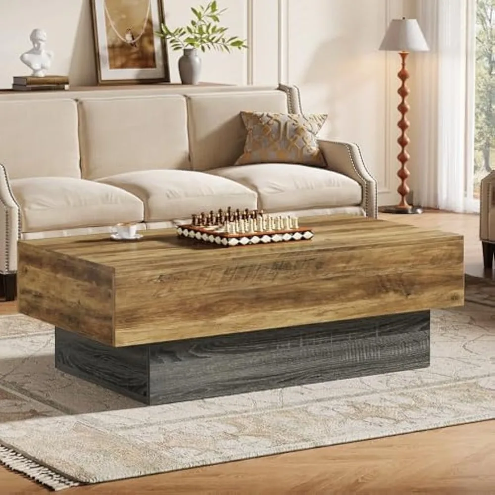 

Farmhouse Wood Coffee Table, 55-Inch Rectangle Large Tea Table with Grey Base, Vintage Center Table for Living Room, Reception A
