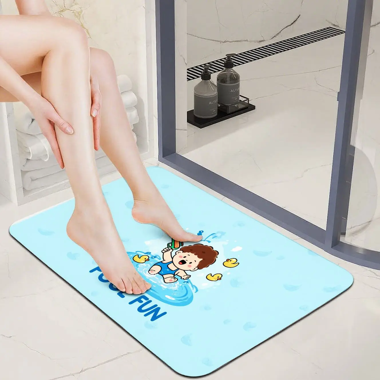 

MatMuse Cartoon Pool Fun Bath Mat Soft Diatomaceous Earth Mat Floor mats Bath Room Easy Clean Quick-Drying Easy Care Kid Carpet