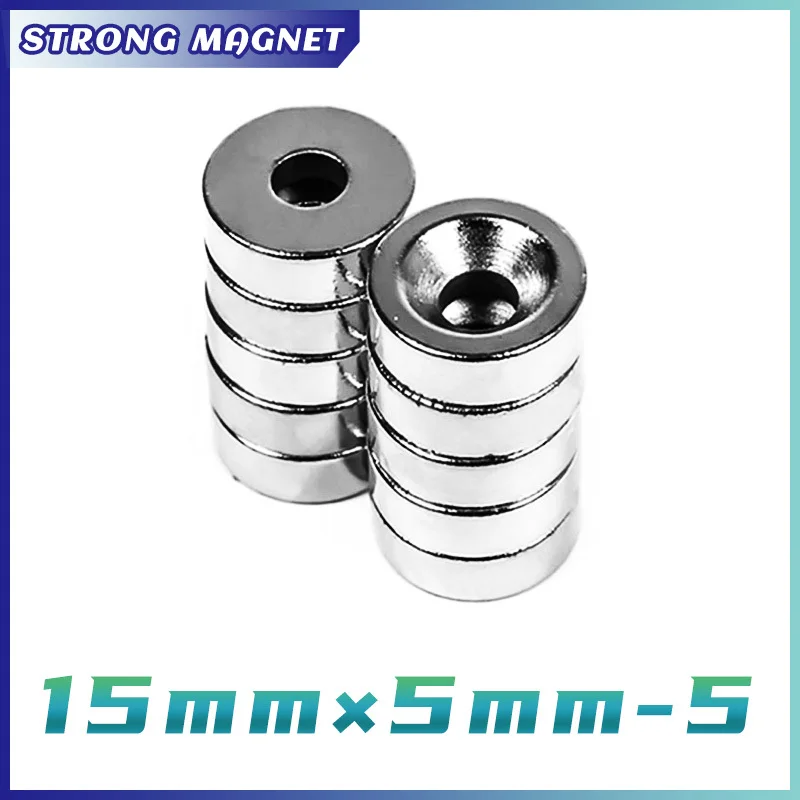 5/10/15/20/30/50PCS 15x5-5 Disc Search Magnet 15*5 mm Hole 5 mm Round Countersunk Permanent Neodymium Magnet 15x5-5mm N35 15*5-5