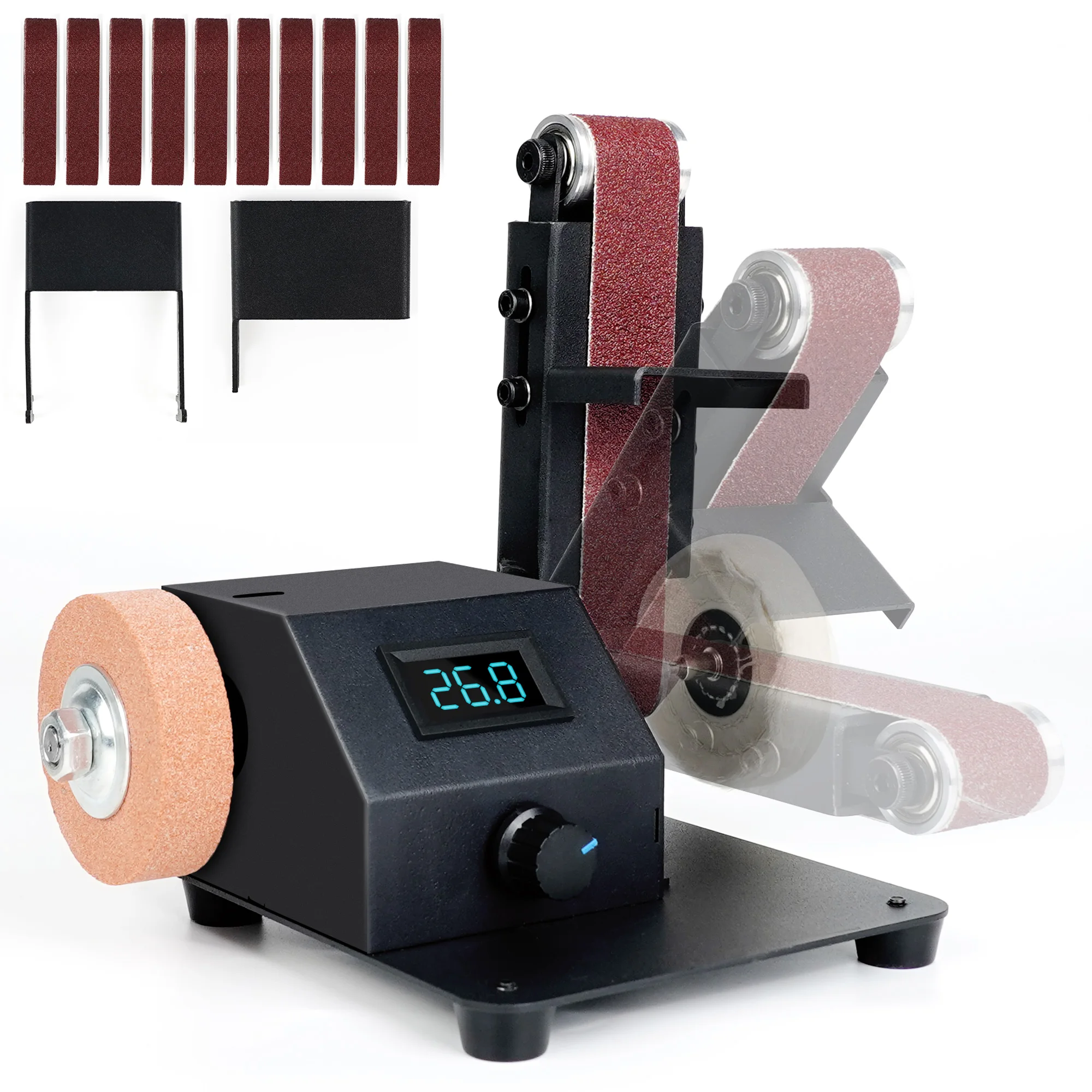 Belt Sander Dual Use with Standard Polishing Wheels Grinding Wheels Mini Bench Grinder for Home Electric Knife Sharpener