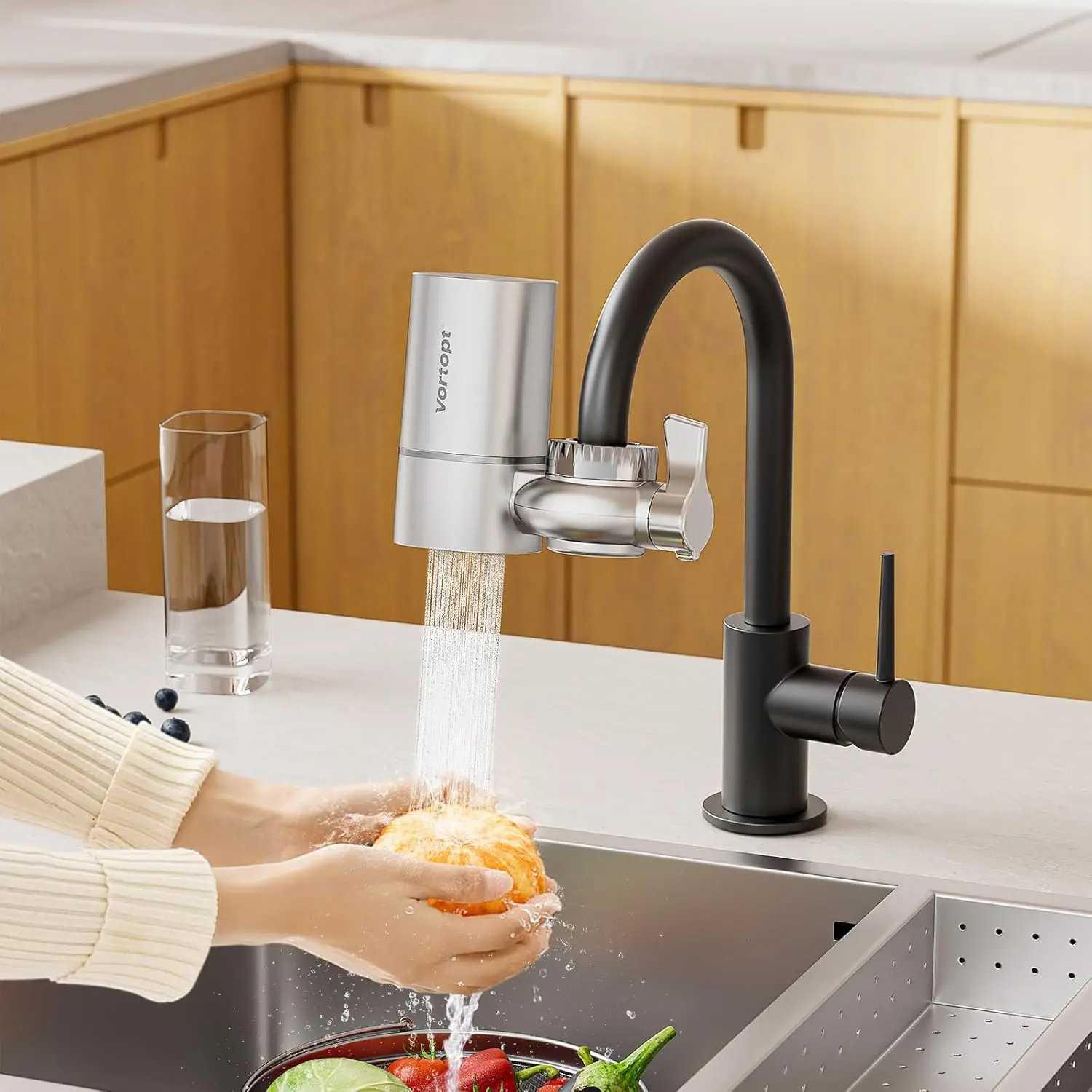 

Faucet Filter, NSF Certified, 400 Gal High-Efficiency Water Purifier, Fast 99% Chlorine & Odor Removal, Silver T1-Silver