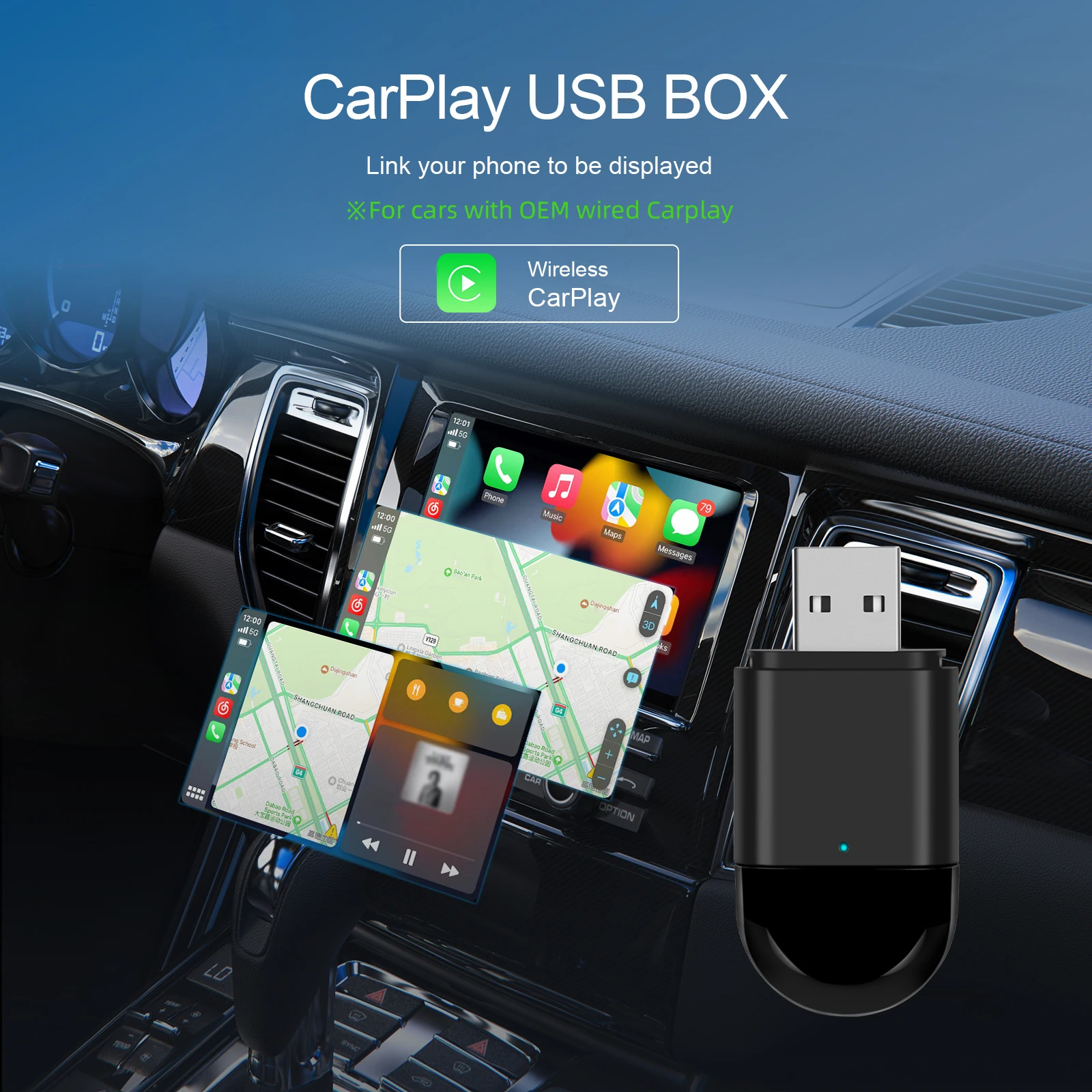 Podofo Wireless Carplay Box Plug&Play Wireless Carplay Adapter Bluetooth WIFI Voice Assistant Carplay AI Box For Wired Carplay