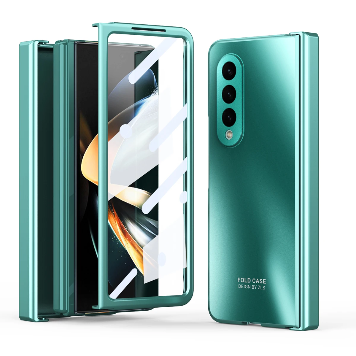 

Phone Case For Samsung Galaxy Z Fold 5 4 3 5G With Front Screen Protector Glass Hinge Electroplated Plastic Cover