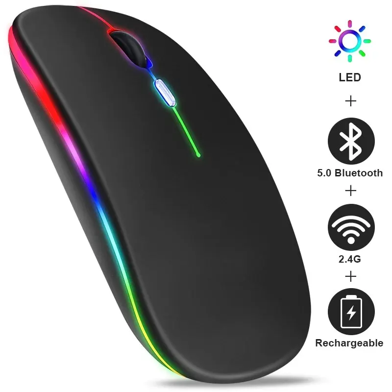 Ratón inalámbrico RGB recargable con Bluetooth, inalámbrico, retroiluminado con LED, ergonómico, para juegos, ordenador portátil y PC, 3600DPI