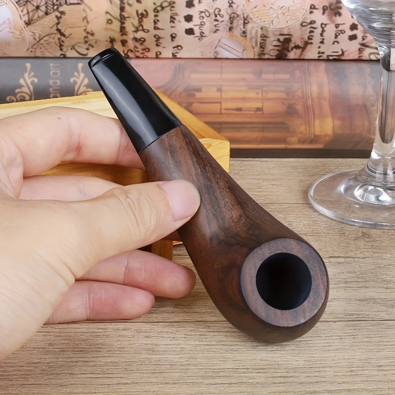 High Quality Natural Ebony Wood Straight Mini Tobacco Pipe Smoking Pipe 3mm Filters Smoking Accessories Gift For Father