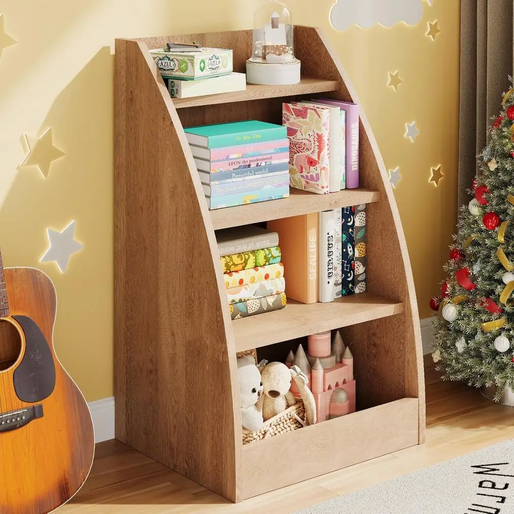 

4-Tier Wooden Children's Bookshelf for Kids Rooms, Nursery, and Playroom - Storage and Display Rack for Books and Toys