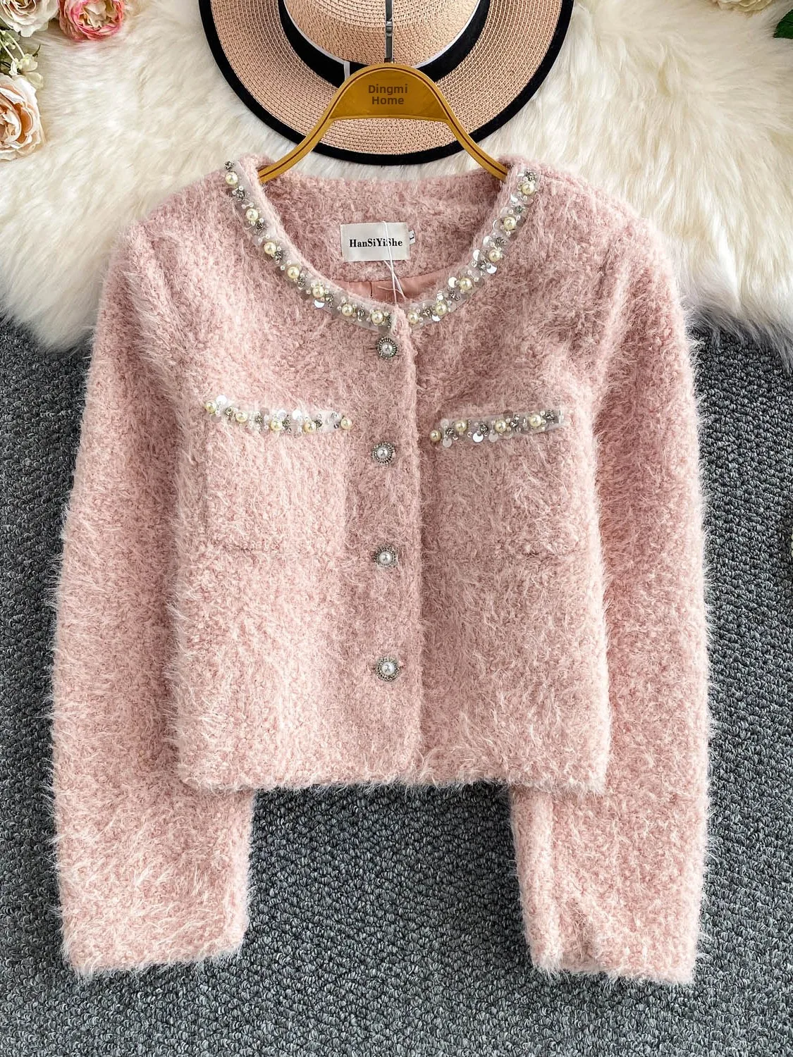 

Heavy-Embroidered Diamond Single-Button round Ne Soft Mink Vest Women's Slimming High-End Feelings Online Exclusive
