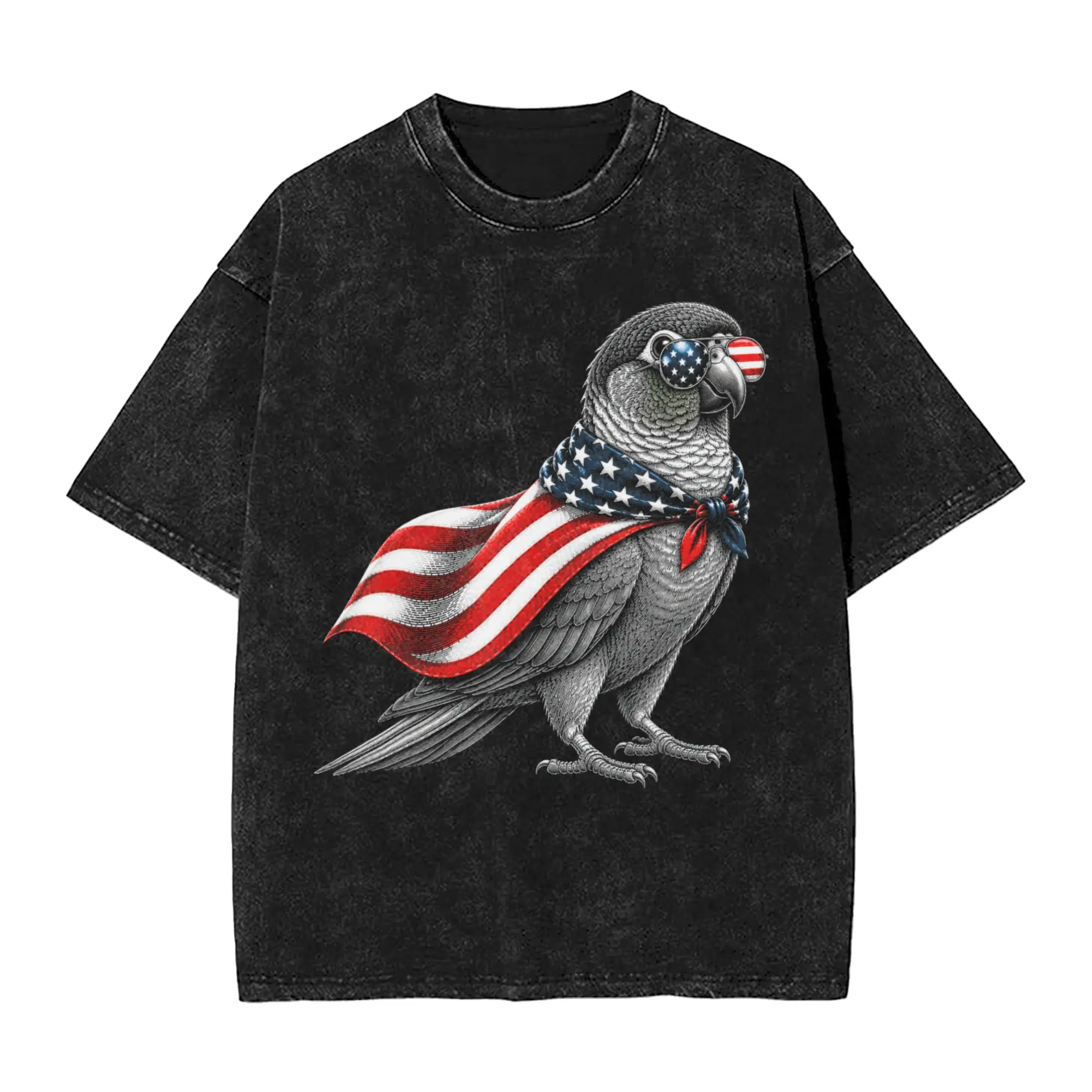 Green Cheek Conure 4th of July US American Flag Patriotic T Shirt Harajuku T Shirts Short Sleeve Streetwear Tops Cotton Clothes