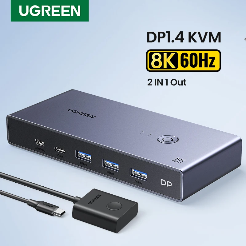 UGREEN DP 1.4 Switch 8K 60Hz KVM Switch 2 PC Sharing Display Printer Keyboard Mouse DP Cable Display Port Switcher Converter