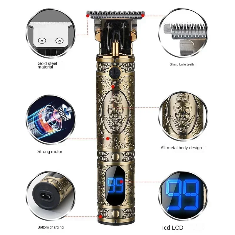 RESUXI JM-700AL Professional Hair Clippers LCD Digital Display Metal Body Retro Styling Oil Head Engraving Hair Trimmer for Men image 4