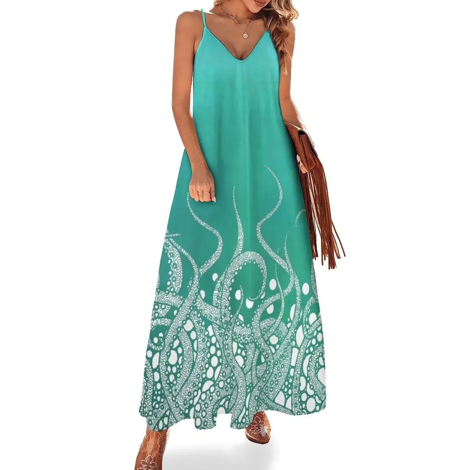 Turquoise Tentacles Sleeveless Dress women dresses summer dress woman 2024 trendy chic and elegant woman dress