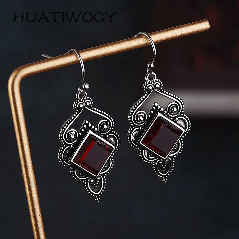 

Vintage Drop Earrings 925 Silver Jewelry with Ruby Gemstone Earrings Ornaments for Women Wedding Party Promise Gift Accessories