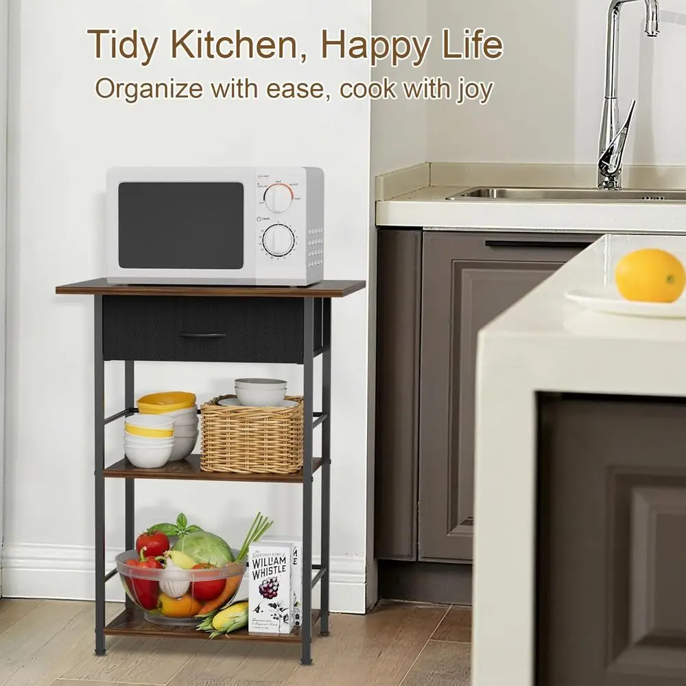 3-Tier Standing Coffee Table with Drawer, Space-Saving Design for Living Room, Kitchen, and Office