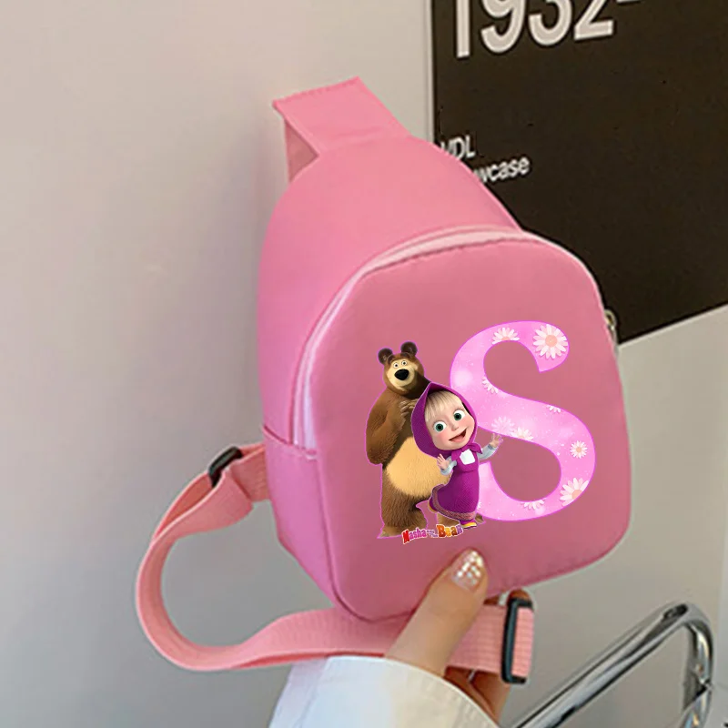 Mashas Bears Anime Chest Pack Cute Cartoon Letter Initials Crossbody Bag Kids Outdoor Casual Storage Pouch Shoulder Bags Gift