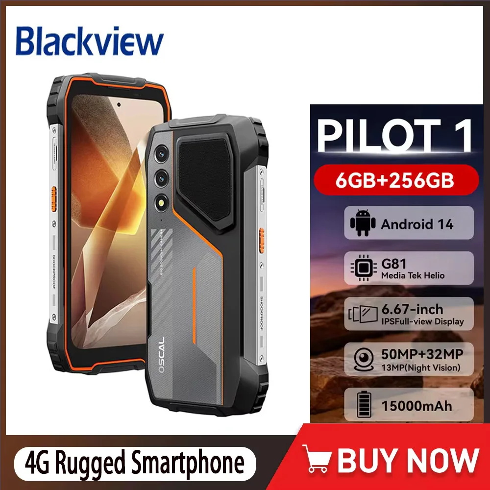 Blackview Oscal PILOT 1 Rugged phone 6.67-inch HD+ 90Hz Display 5W BOX Speaker 6GB 256GB Helio G81 CPU 15000mAh NFC Cellphone