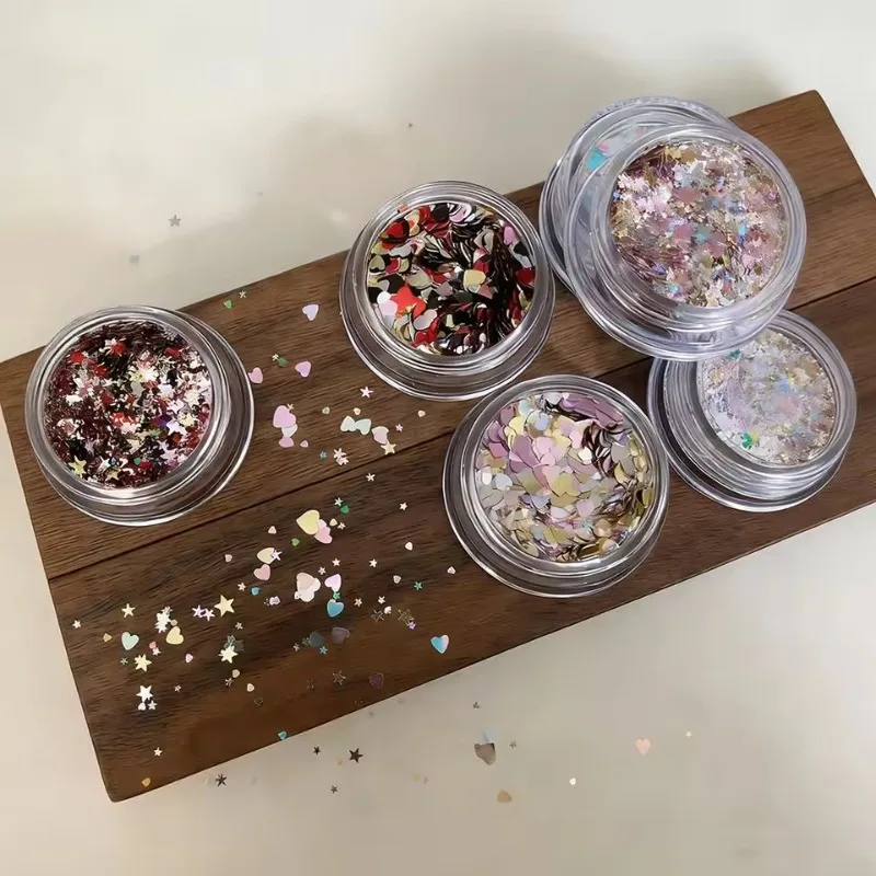1pc Silver Ultrathin Glitter Powder Sequin Geometric Heart Round Star Mini Color Ultra-thin Nail Patch Decoration Accessories