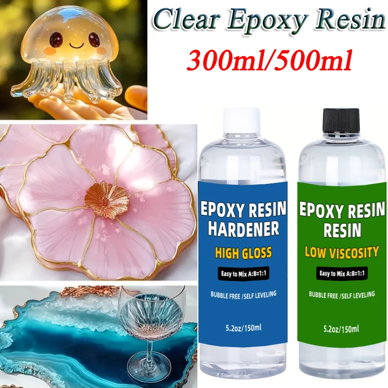 

1 Set 300/500ml Clear Epoxy Resin 1:1 Ratio Non-Toxic Anti-Yellowing Low Odor For DIY Art River Tables Casting Crafts Painting