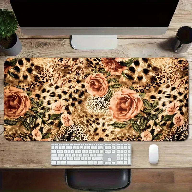 Leopard Rose Extended Desk Mat Large Mouse Pad Non-Slip Rubber for Home Office