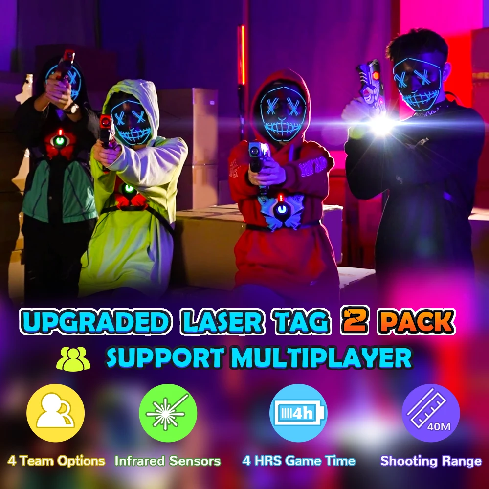 VATOS Infrared Laser Tag Gun Set with Vests x2 for Kids Adults Indoor Outdoor Game Fun Toy Laser Tag Blaster Gift for Boys Girls