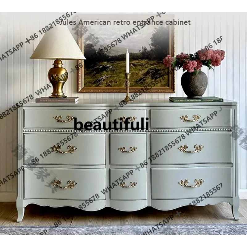 

French retro bedroom nine chest cabinet idyllic living room solid wood side cabinet household storage cabinet