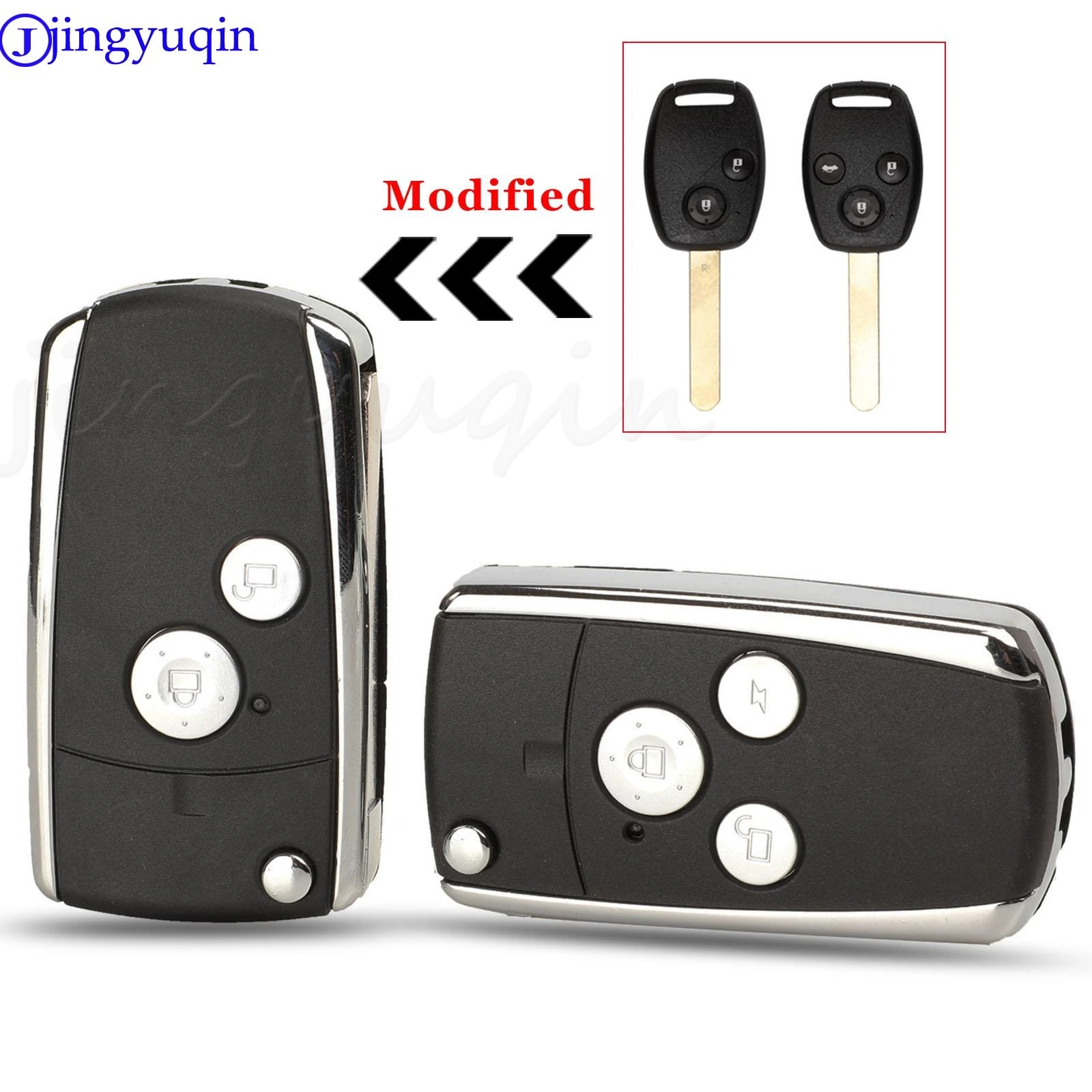 Jingyuqin 3 Buttons Update Car Remote Flip Key Shell Fob For Honda Accord Civic Crv Pilot Fit Crv Odyssey Car Styling