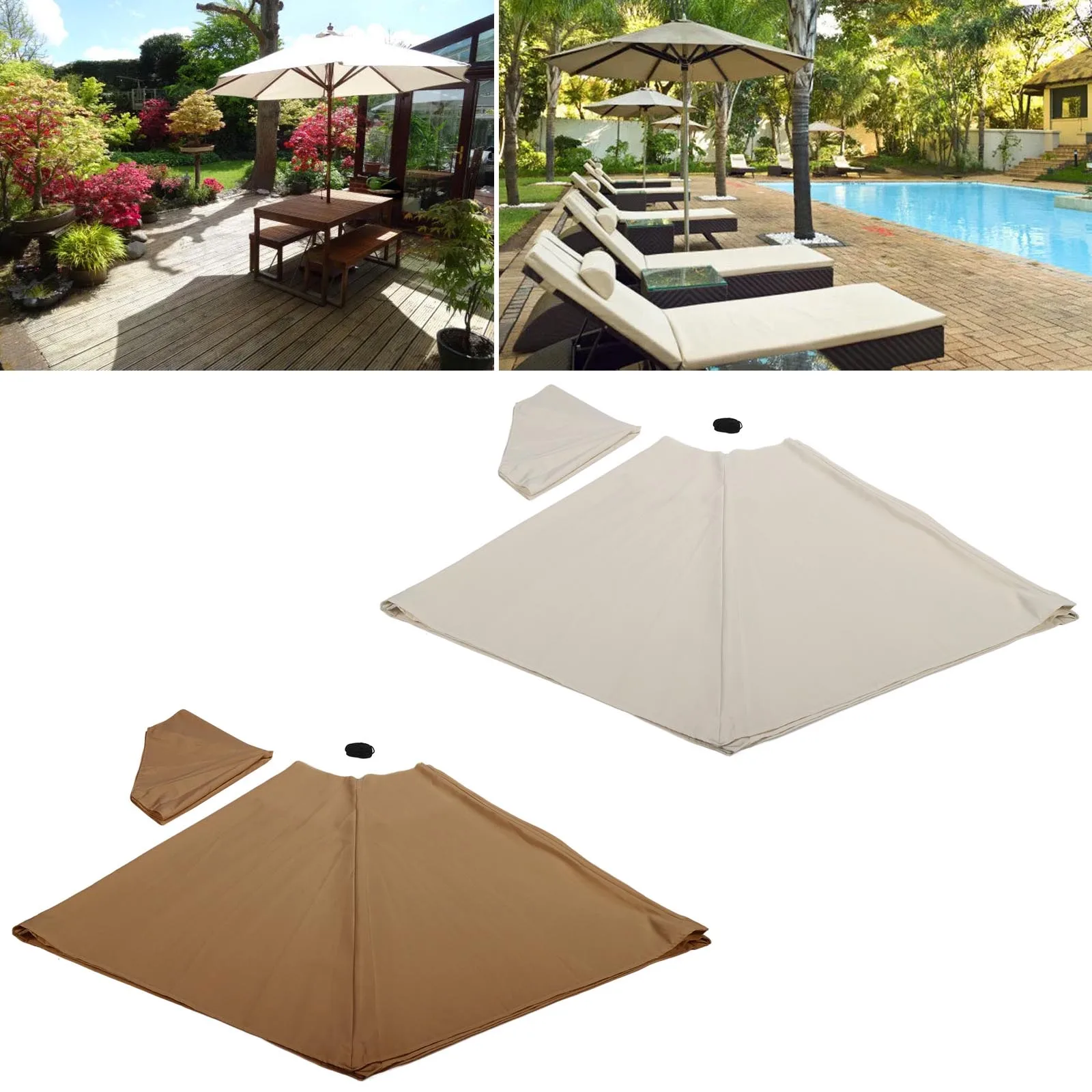 2.7m/3m Outdoor Patio Umbrella Surface Replacement Sunproof Waterproof Top Canopy Polyester For Double Top 8 Ribs Roman Umbrella