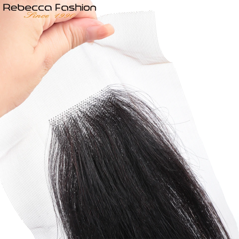 Rebecca 스트레이트 탑 레이스 클로저, 중간 부분 스위스 레이스, 투명 헤어 100%, 자연스러운 헤어 라인