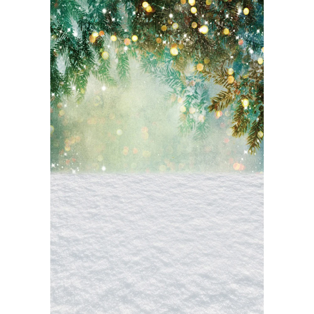 

Laeacco Winter Christmas Backgroud Dreamy Snow Pine Needles Bokeh Snowflake Kid Newborn Portrait Customized Photography Backdrop