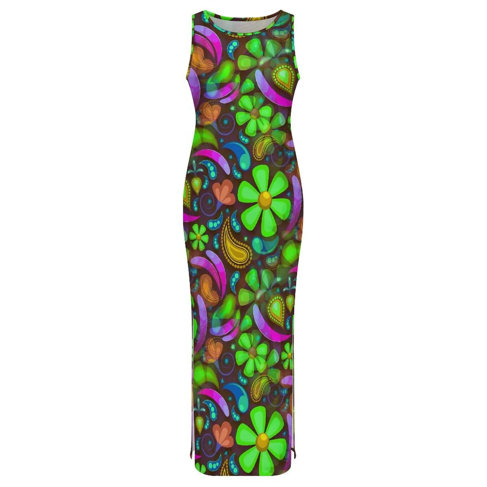 Vestido Floral verde sin mangas, ropa de calle Retro, Maxi vestidos para Club nocturno, Vestido ajustado para mujer, Vestido personalizado de gran tamaño