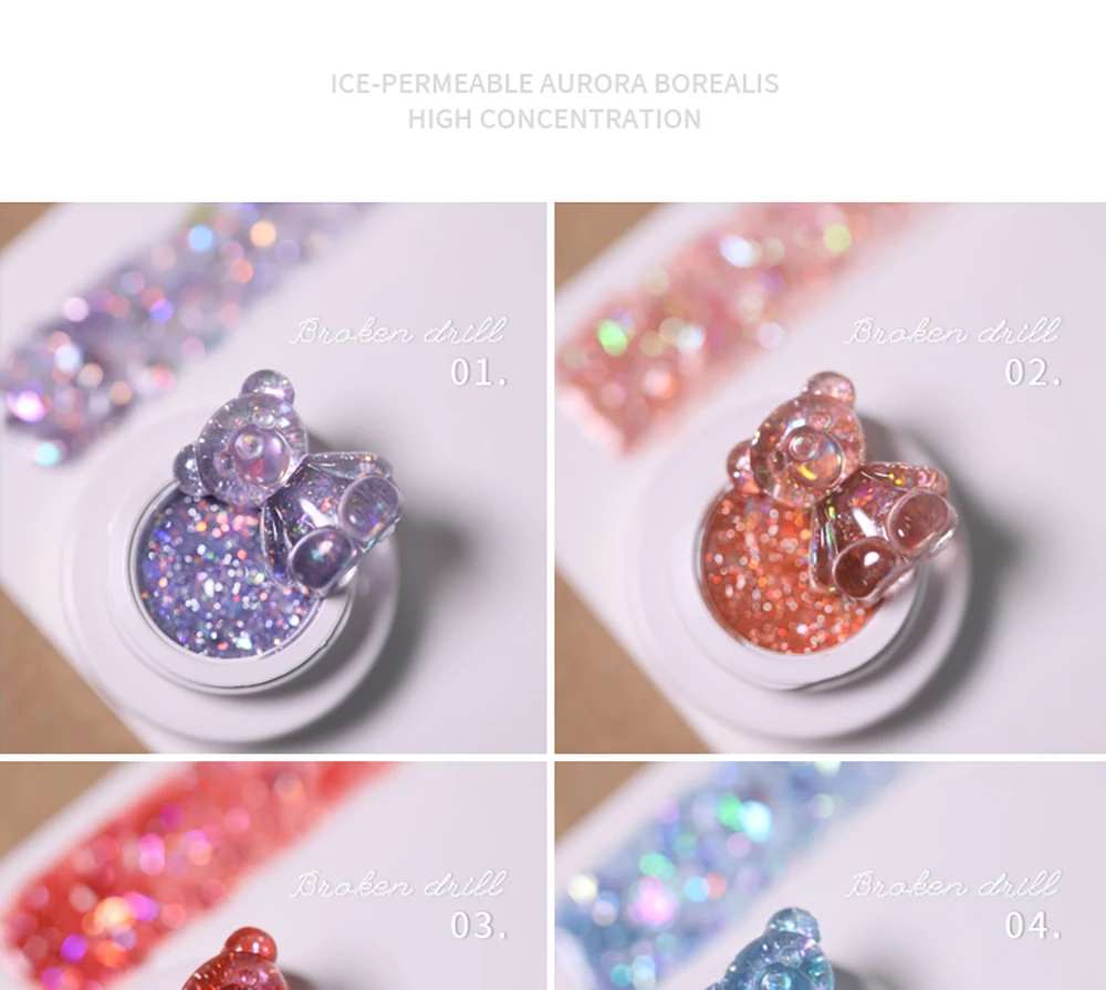 Vendeeni 6 Farben/Set Transparenter Aurora Broken Diamond Gel Nagellack UV Soak Off Gel Lack Glitzer Pailletten Jelly Gel Lack – Detail 6