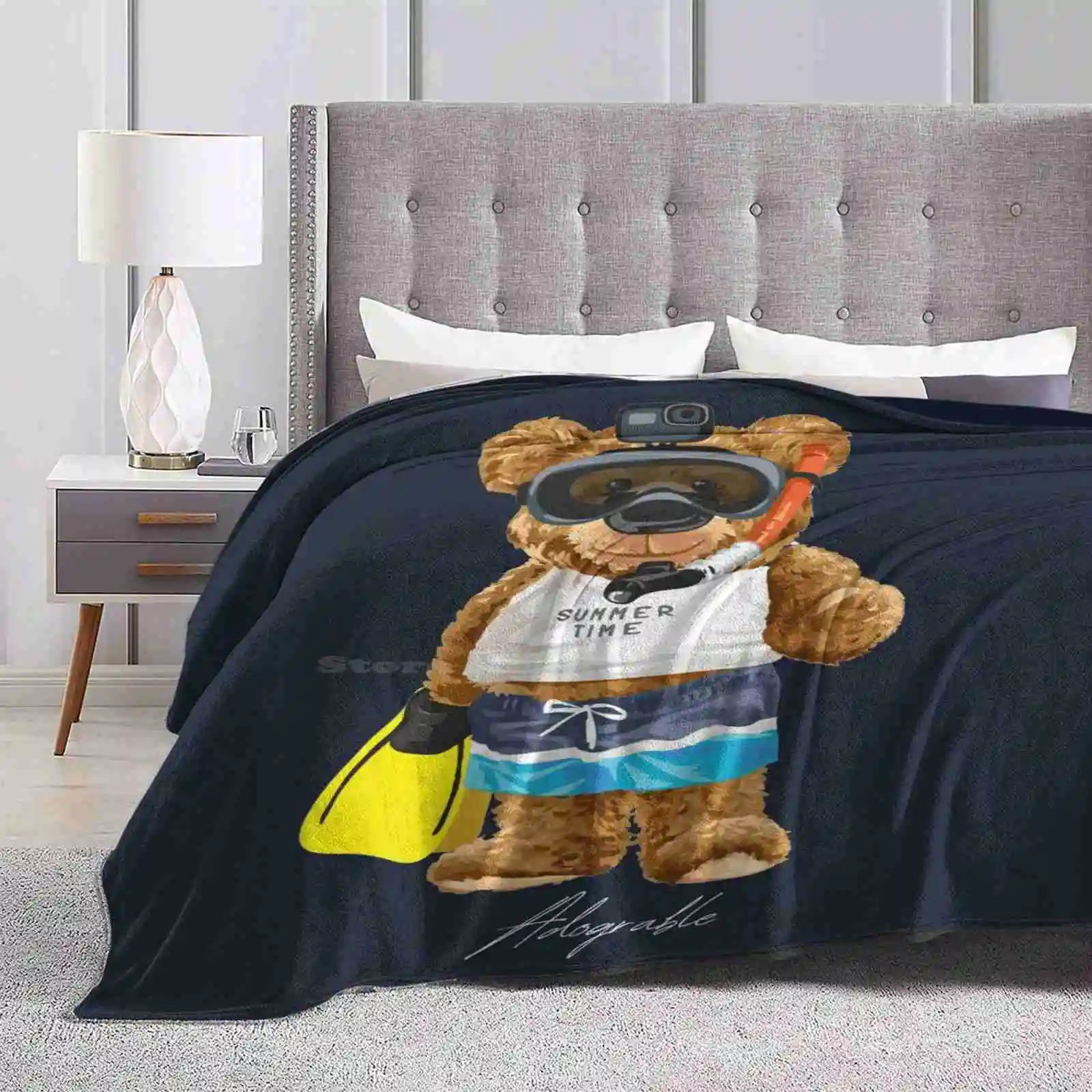 Cute Snorkeling Bear-Adograble Scuba Creative Design Light Thin Soft Flannel Blanket Snorkeling Ocean Sea Beach Vacation Fun