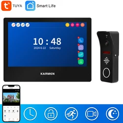 Karmen Tuya Smart Home WiFi Intercom System,Outdoor Video Doorbell Camera 1080P Wired,10 Inch Touch Screen,Talk,Record,Unlock