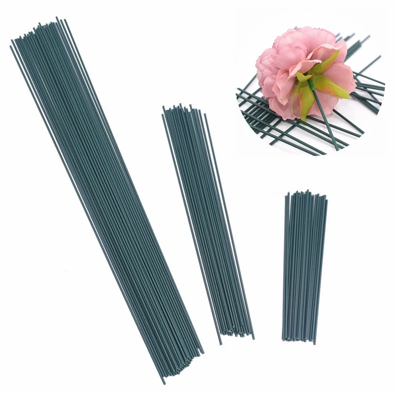 20pcs 15/25/40cm Green Artificial Flower Stems DIY Floral Stub Material Handmade Wire Stem Accessoies Wedding Party Decoration