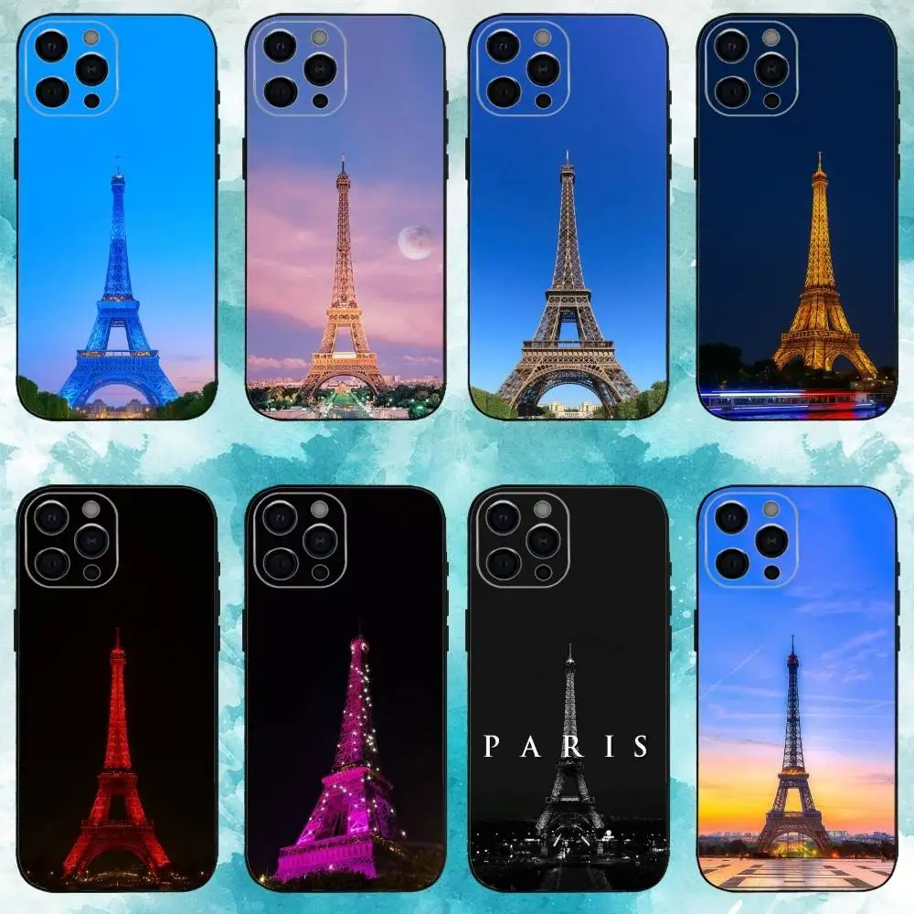 

P-Paris Art Eiffel Tower Phone Case For iPhone17,16,15,14,13,12,11 Plus,Pro Max Soft Black Cover