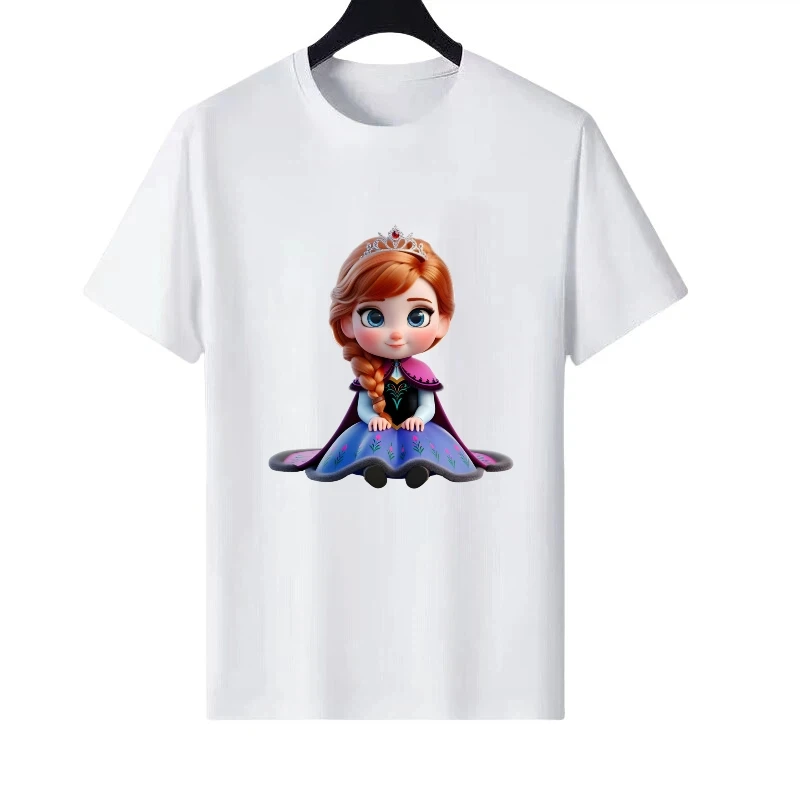 ديزني فروزن طباعة نمط امرأة الوالدين والطفل الملابس جولة الرقبة سترة رياضية السيدات رخيصة Y2k قصيرة الأكمام تي شيرت بلوزات