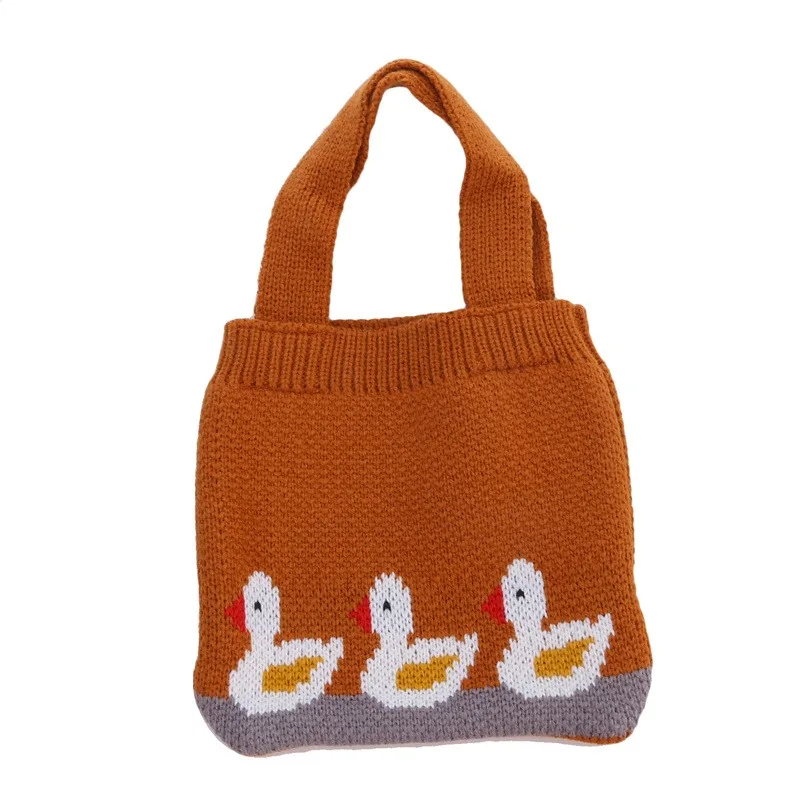 Bolso pequeño de punto con dibujos de pato para niños y niñas, bolsa de almacenamiento portátil para aperitivos y monedas, estuche para Otoño e